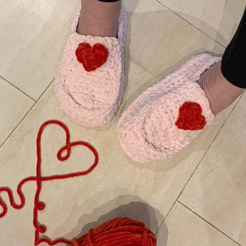 Crochet Heart Slippers for Valentine's Day