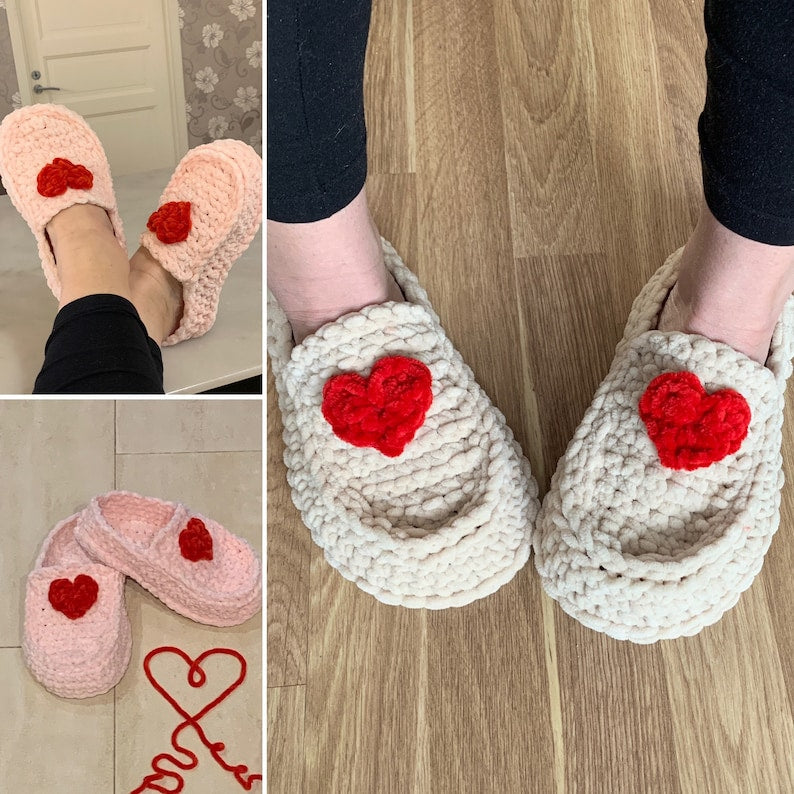 Crochet Heart Slippers for Valentine's Day