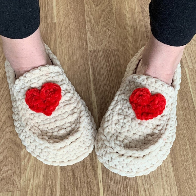 Crochet Heart Slippers for Valentine's Day