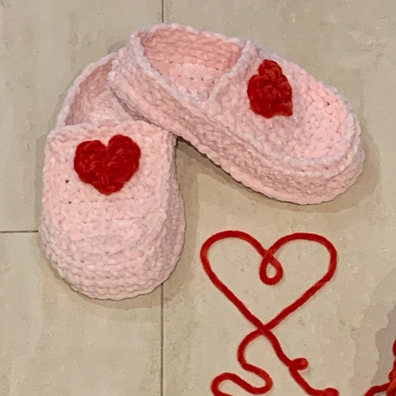 Crochet Heart Slippers for Valentine's Day